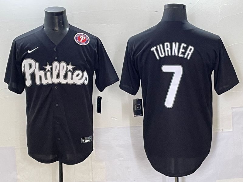 Men 2025 Philadelphia Phillies 7 Turner Black Fashion Nike MLB Jersey style 7097